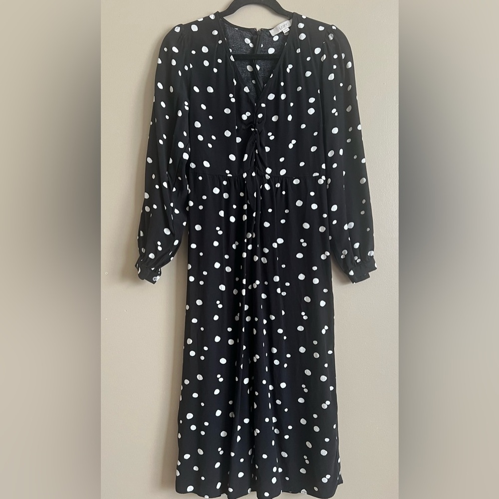 LOFT Black Dress with White Polka Dots
